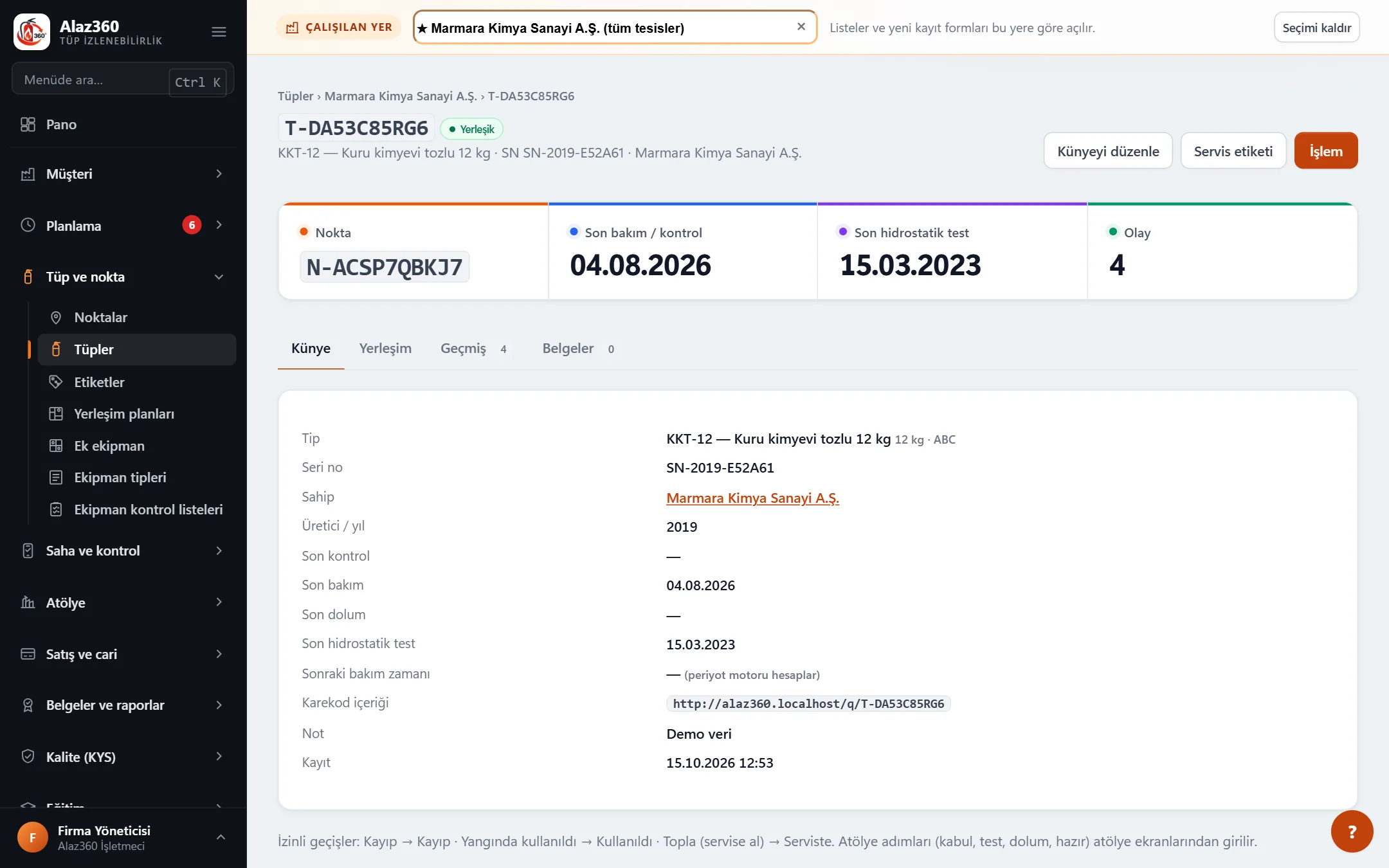 Alaz360 — Tüp kartı ve olay geçmişi